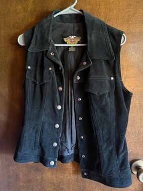 Black Suede Snap-Front Vest Jacket - Harley-Davidson